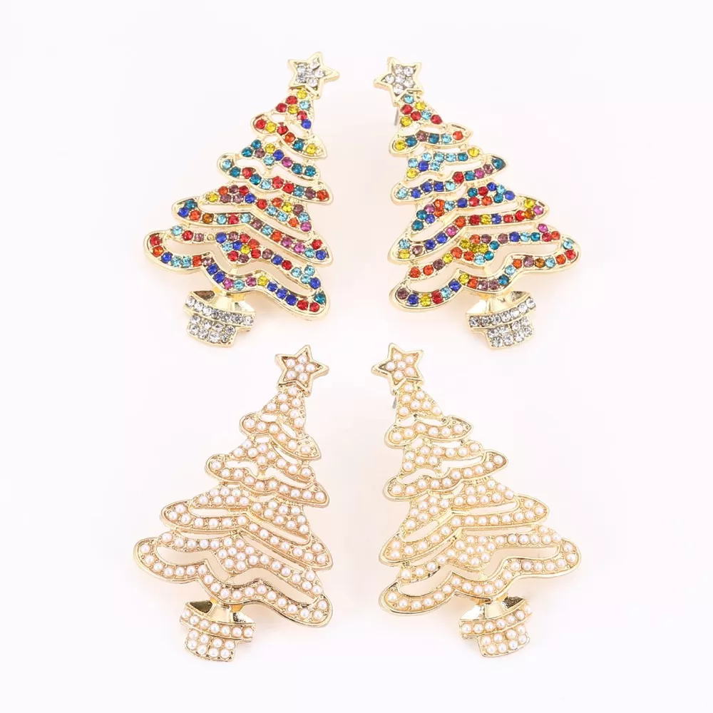 Christmas Tree Rhinestone Earrings, image 2