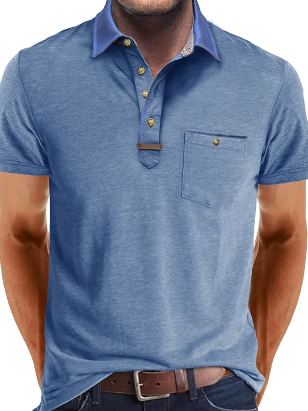 Men's Full Size Contrast Collar Pocket Polo Shirt Plus Size, image 8