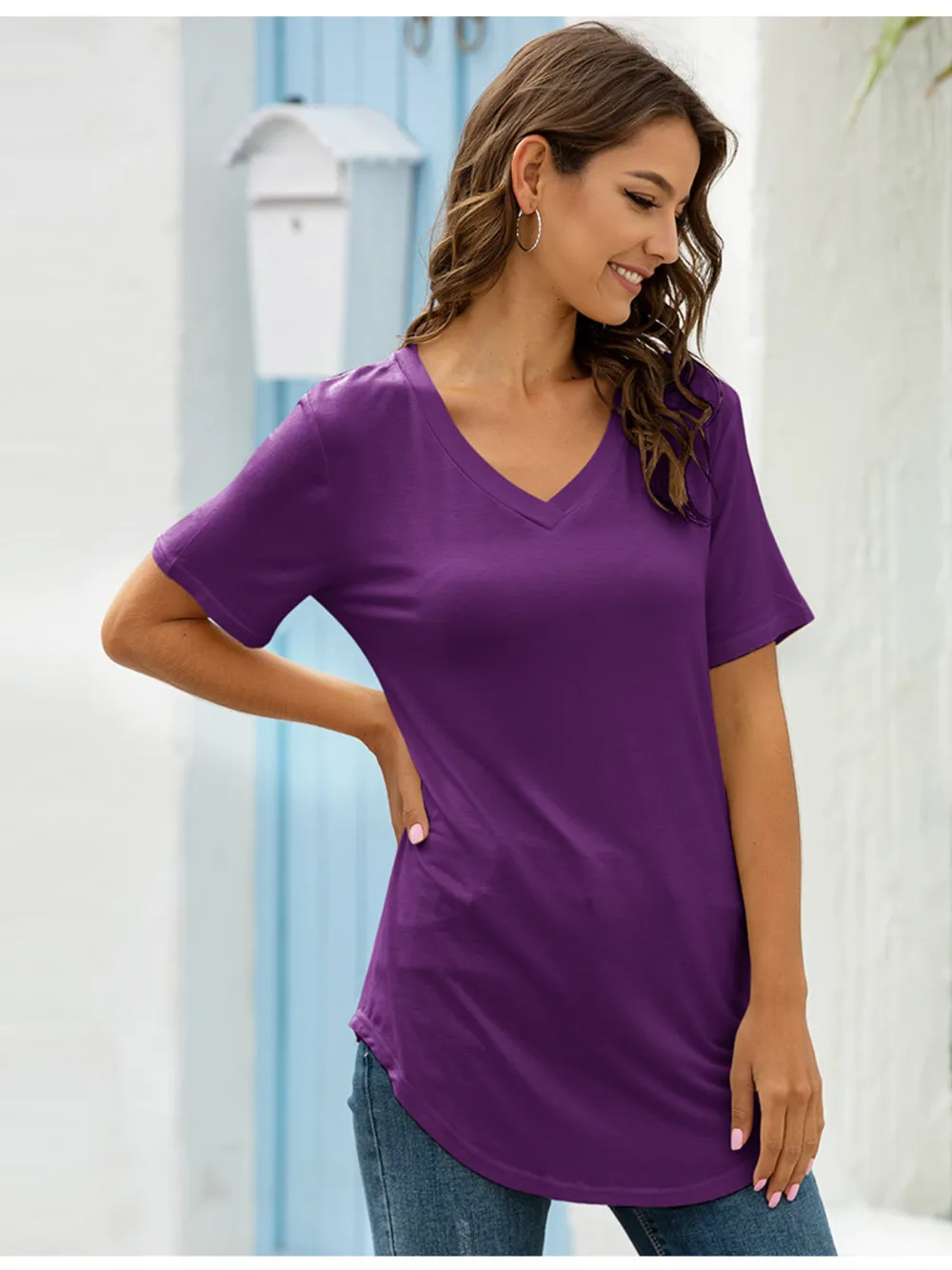 Full Size Solid V-Neck Short Sleeve T-Shirt Plus Size, image 29