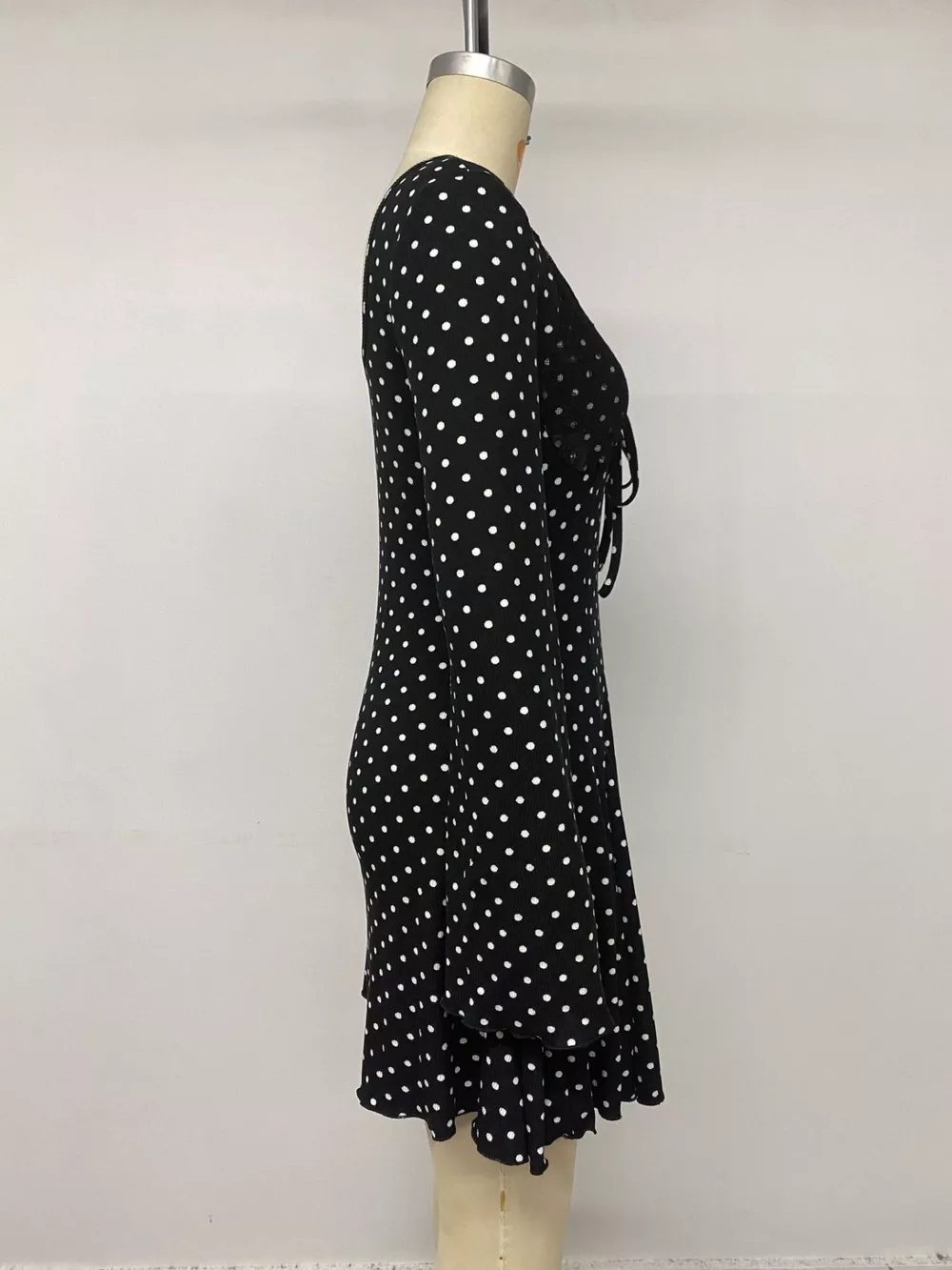Polka Dot Lace Trimmed V-Neck Mini Dress, image 12