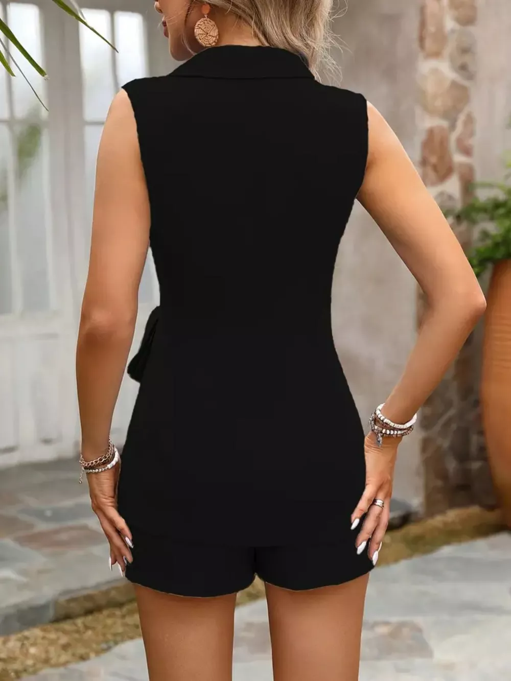 Sleeveless Blazer & Shorts Set with Tie Waist, image 29