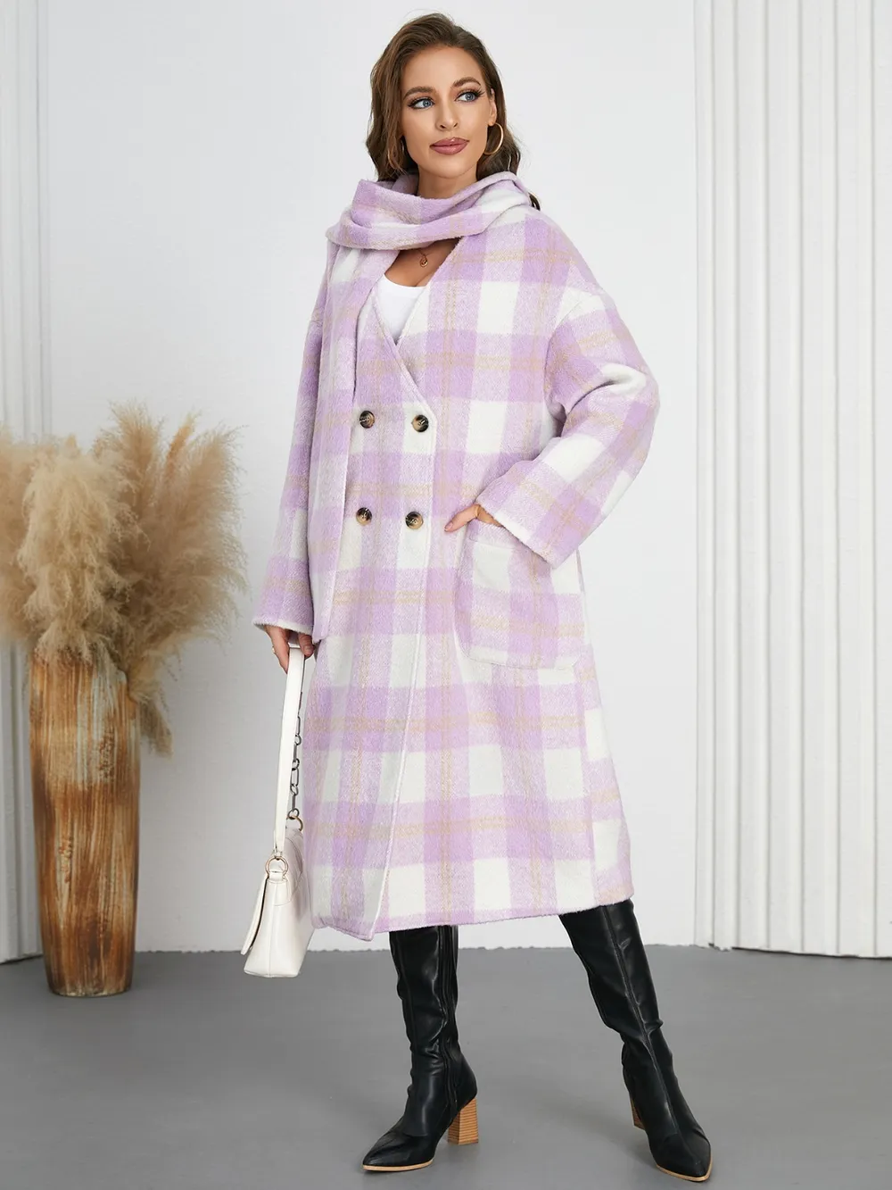 Plaid Button Up Long Sleeve Coat, image 7