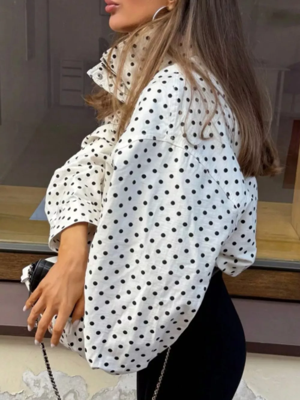 Polka Dot Zip Up Casual Jacket, image 3