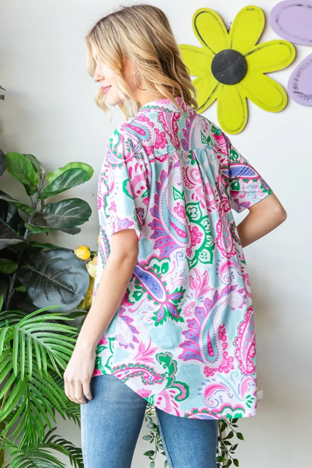 Full Size Paisley Print Short Sleeve Top, image 2