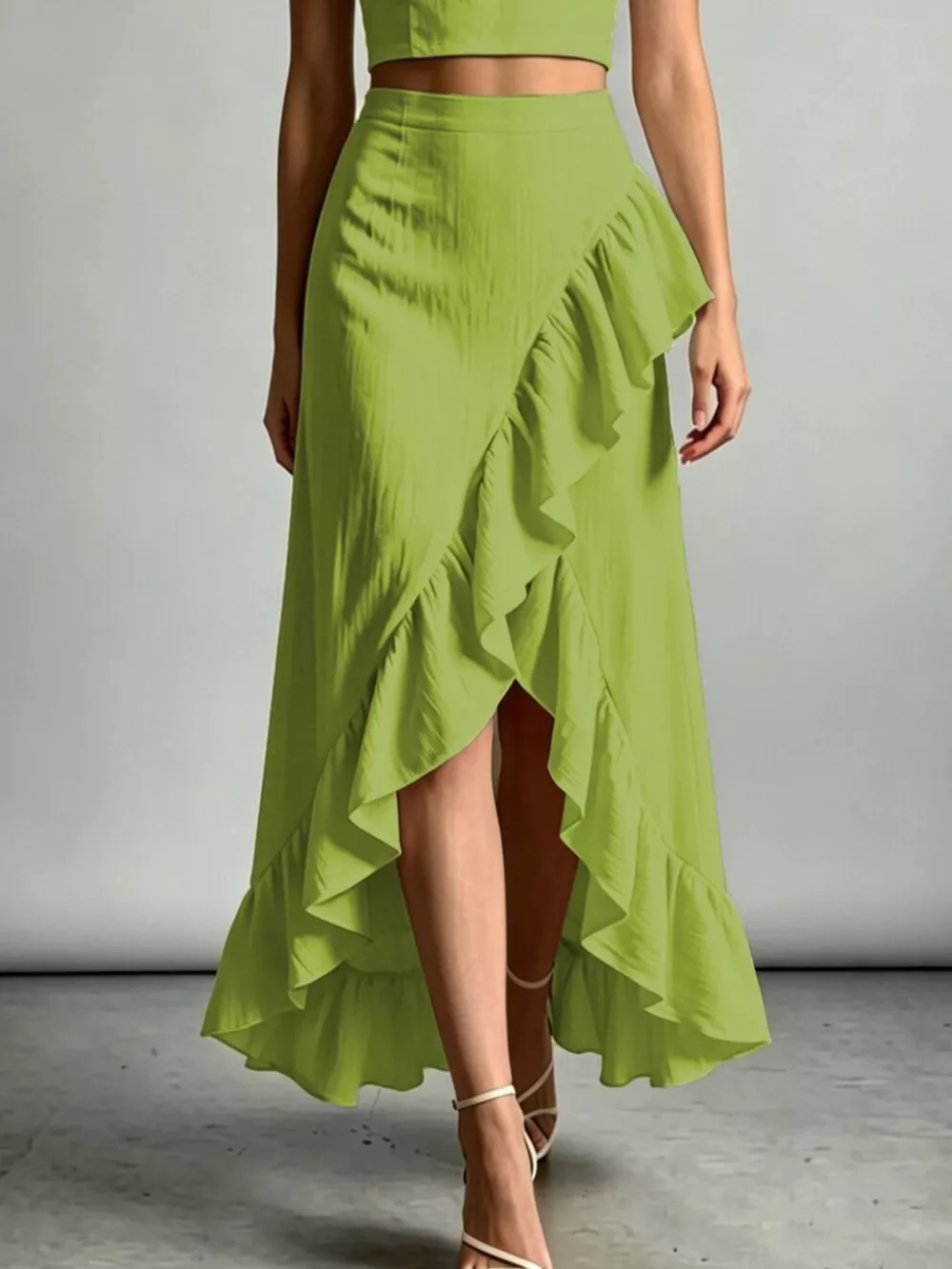 Halter Neck Crop Top and High-Low Maxi Skirt Two-Piece Set, image 9