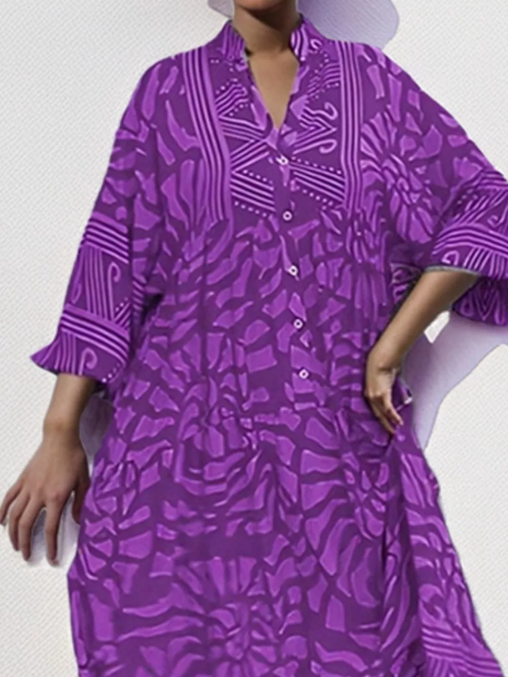 Printed Button Front Midi Dress, image 6