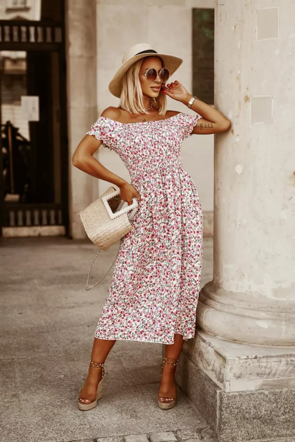 Floral Off Shoulder Midi Dress