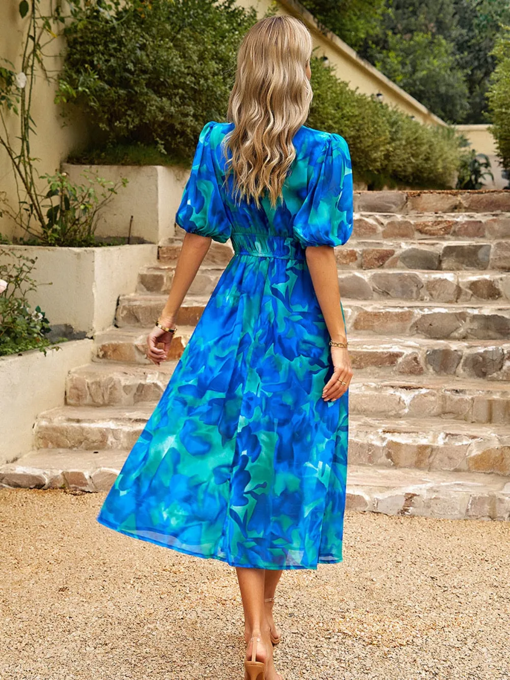 Printed Puff Sleeve Midi Dress, image 15