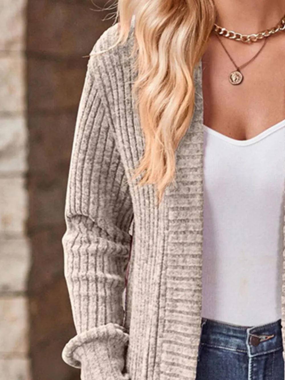 Ribbed Knit Open Front Cardigan with Pockets, image 12