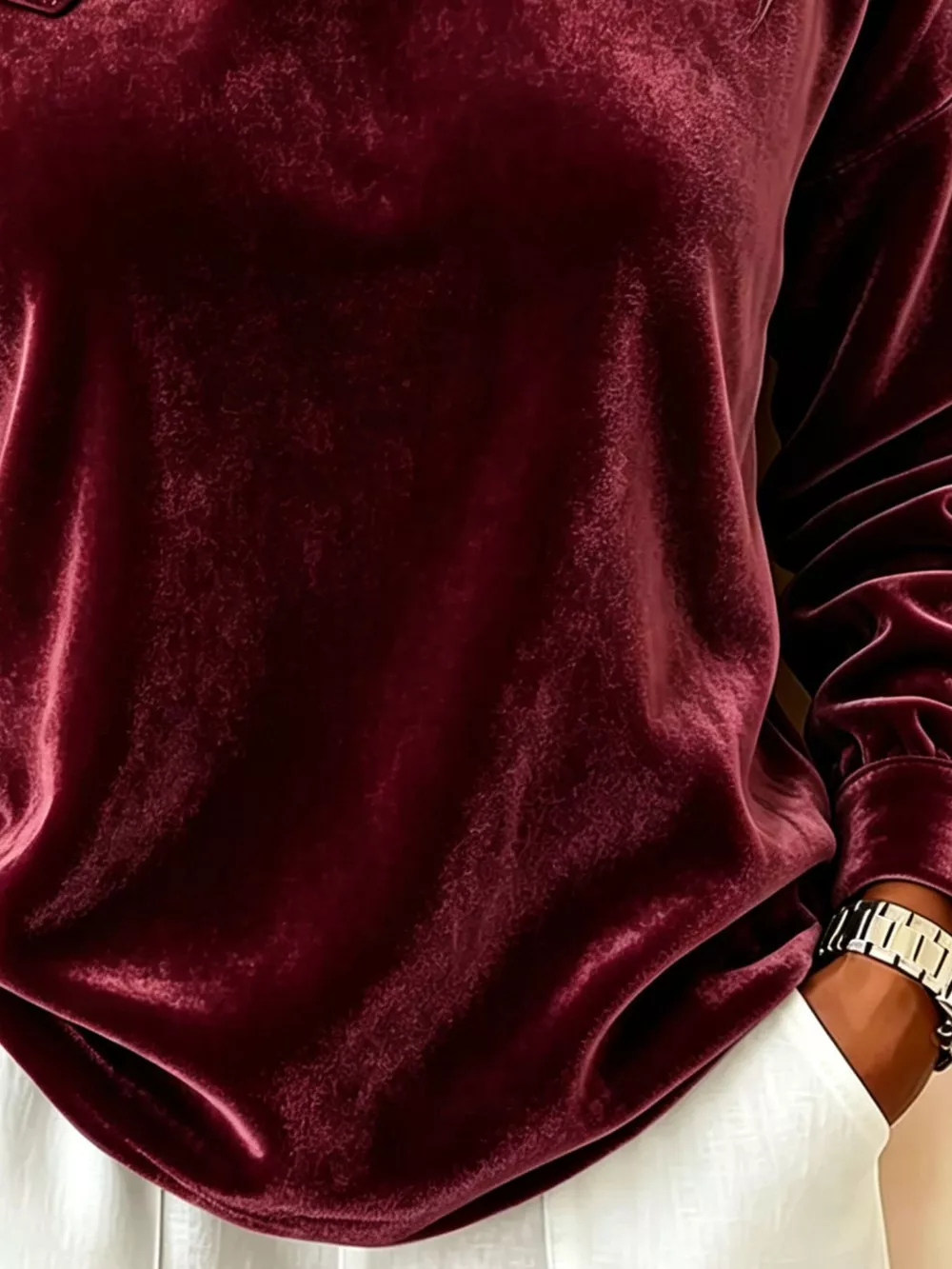 Full Size Velvet One-Shoulder Top with Buckle Detail Plus Size, image 9