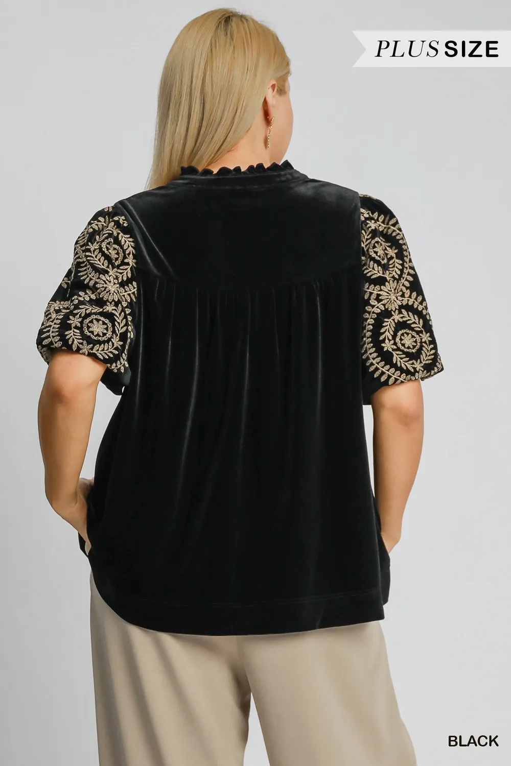 Full Size Velvet Embroidered Sleeve Blouse Plus Size, image 8