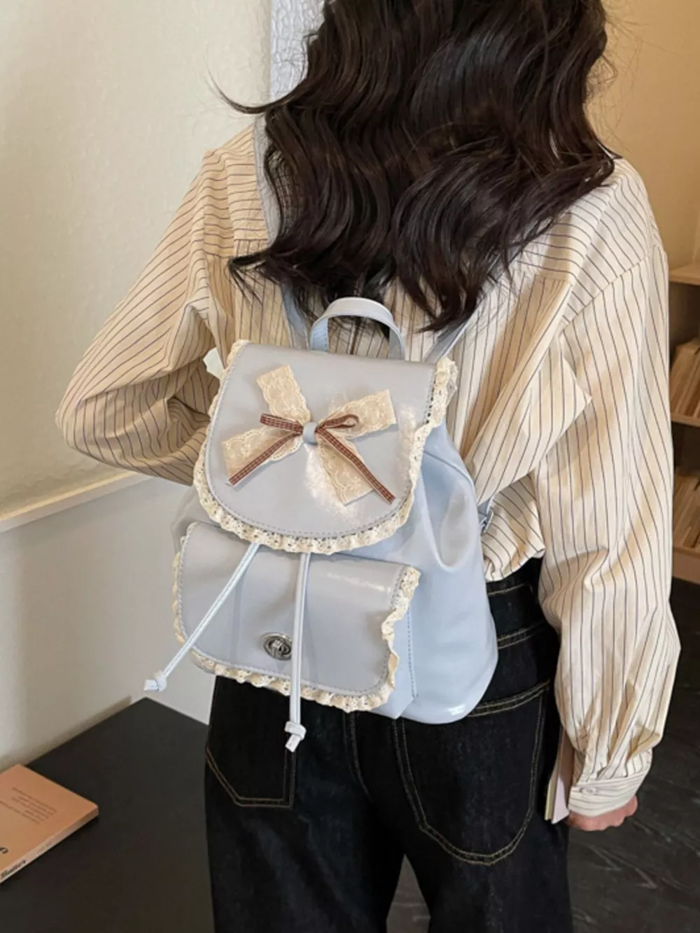 Lace Trim Bow Decor Backpack Bag, image 6