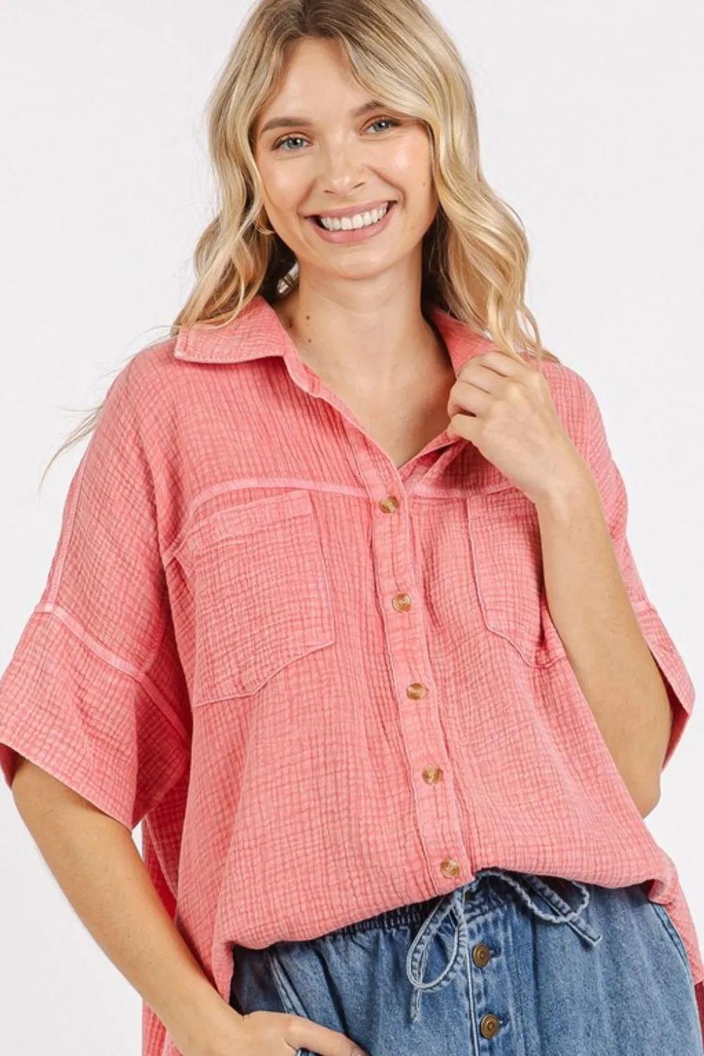 Mineral Wash Gauze Oversized Short Sleeve Shirt, image 3