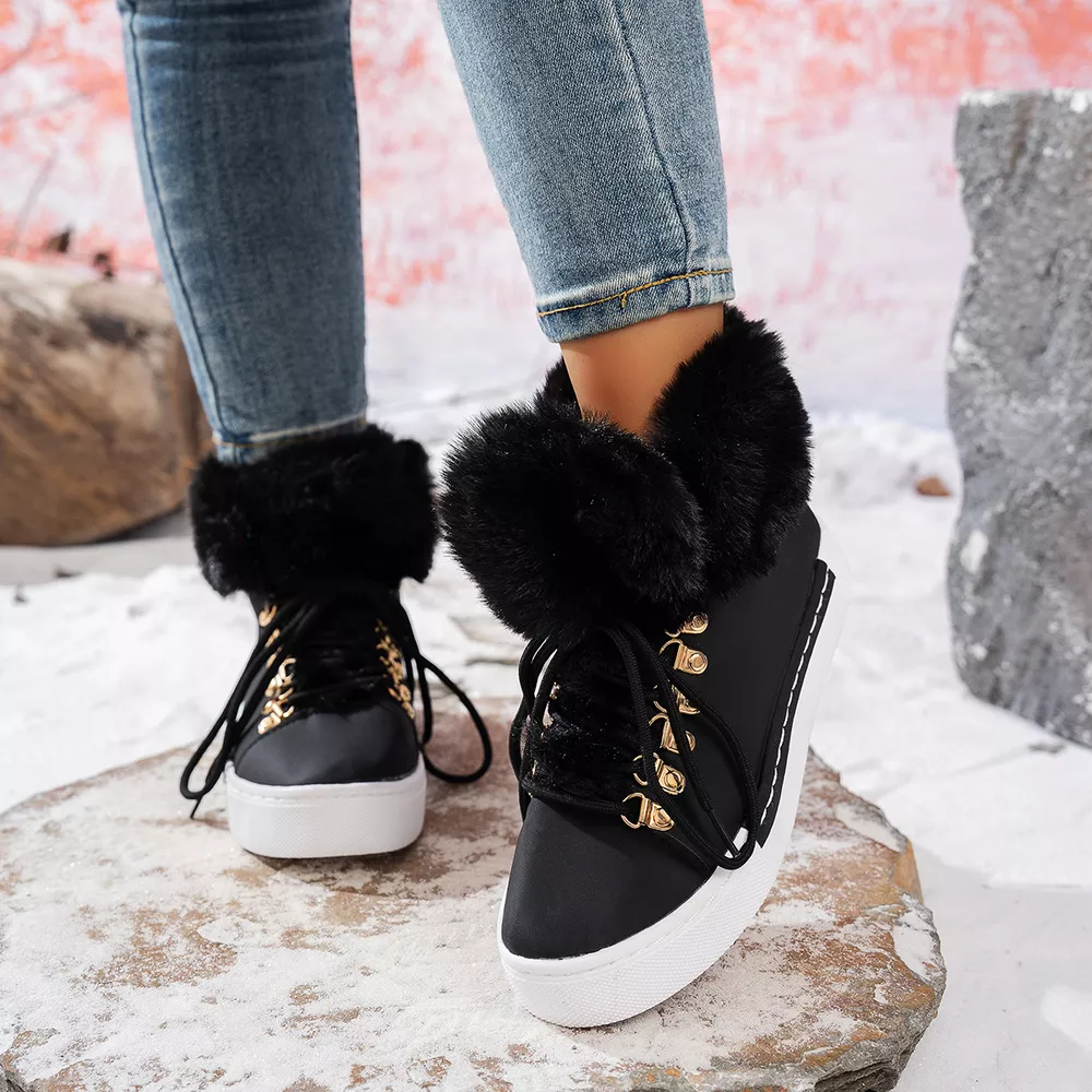 Fuzzy Trim Lace-Up Ankle Boots, image 6