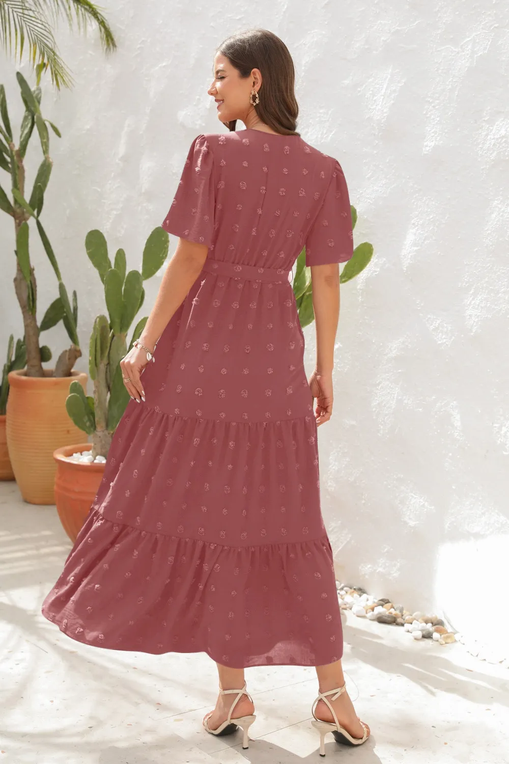 Swiss Dot Tied Surplice Short Sleeve Dress, image 16