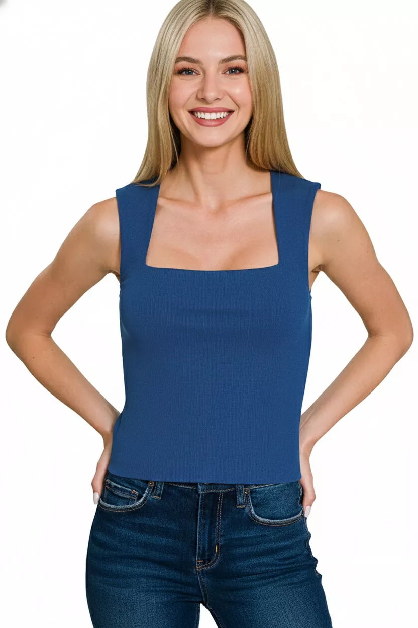 Ribbed Seamless Double Layered Square Neck Tank, image 2