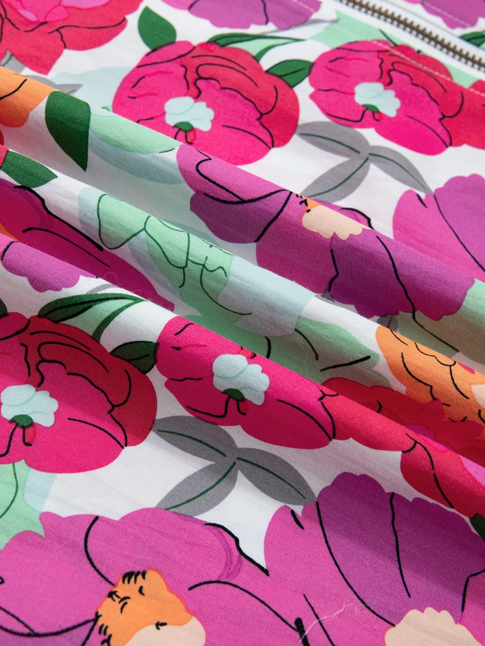 Vibrant Floral Print V Neck Zip Up Puffy Half Sleeve Dress, image 14