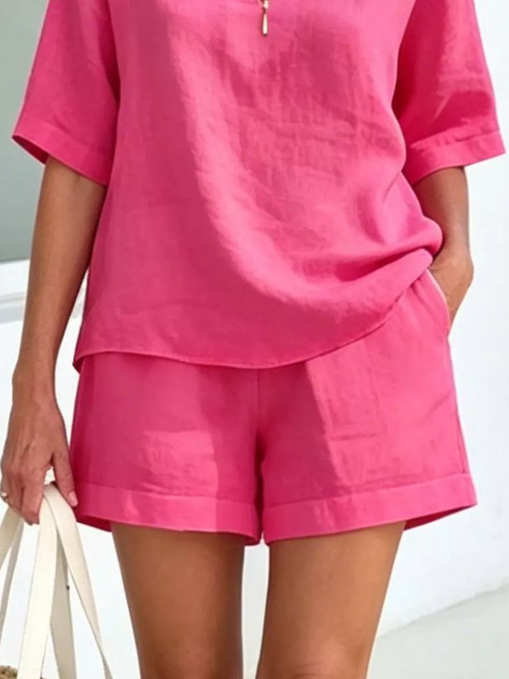 Full Size Half Sleeve Top and Shorts Set Plus Size, image 14