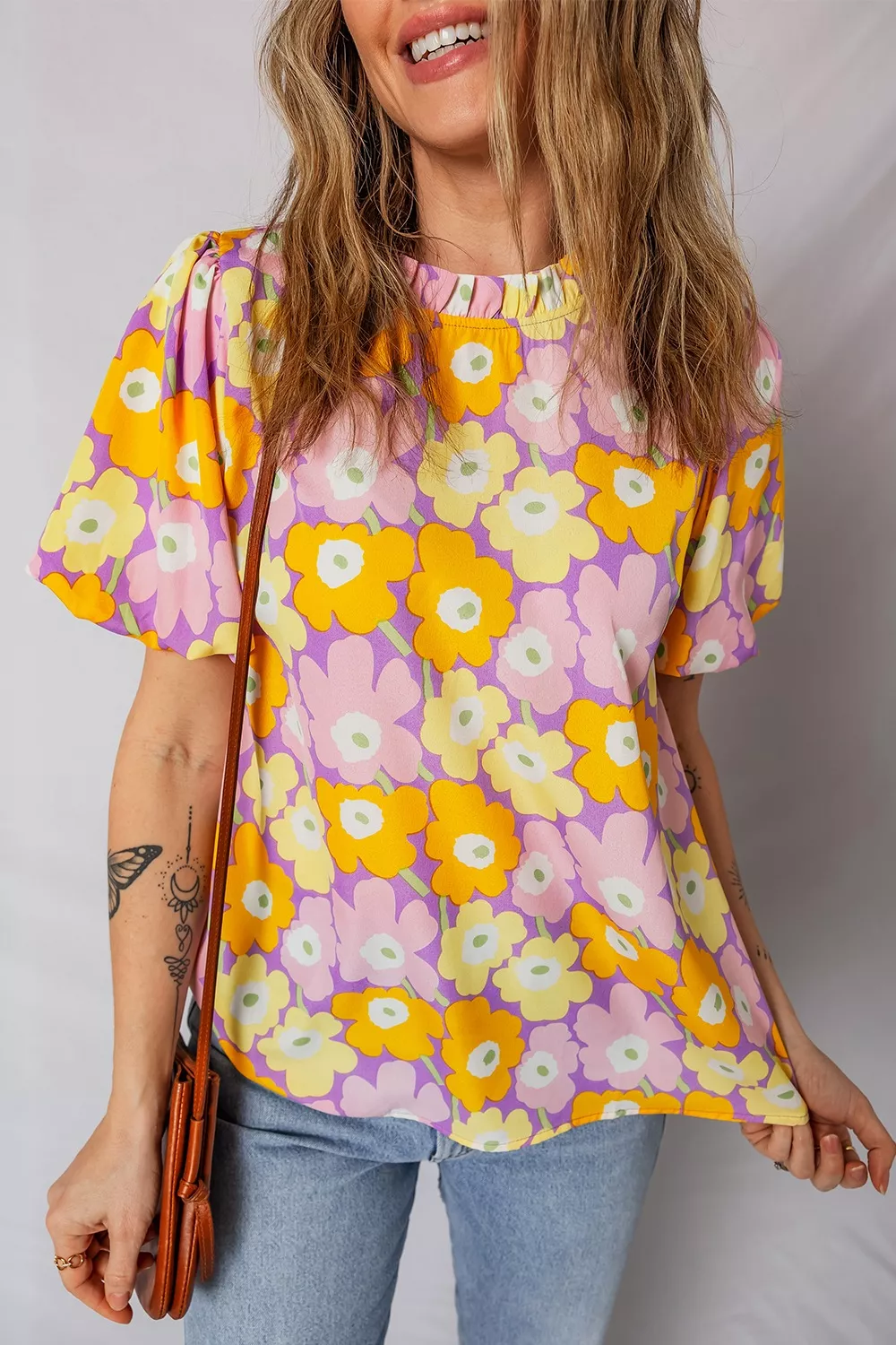Floral Print Puff Sleeve Blouse, image 5