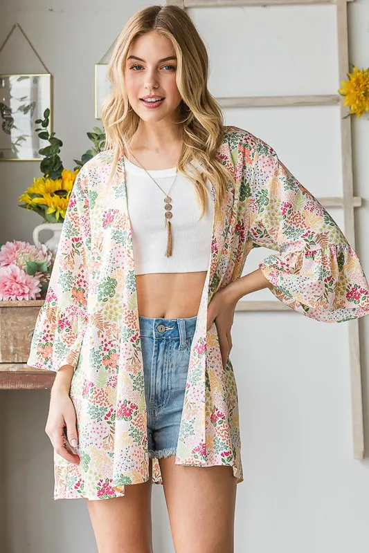 Full Size Multi Color Floral Open Cardigan Plus Size, image 3