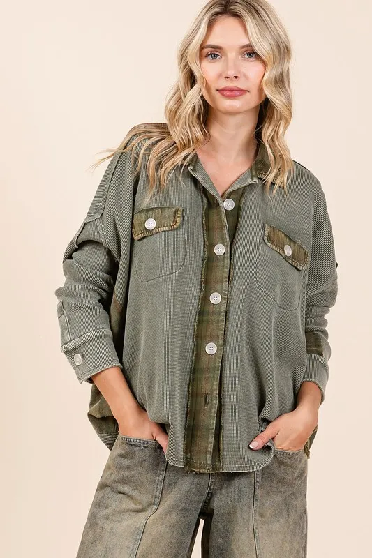 Mineral Washed Plaid Button Down Shacket