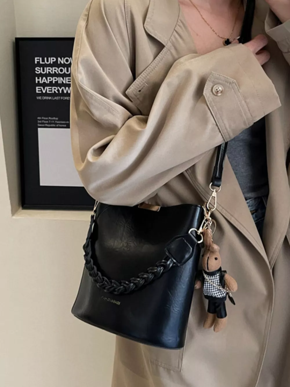 Bucket Style Crossbody Bag with Braided Detail, image 4