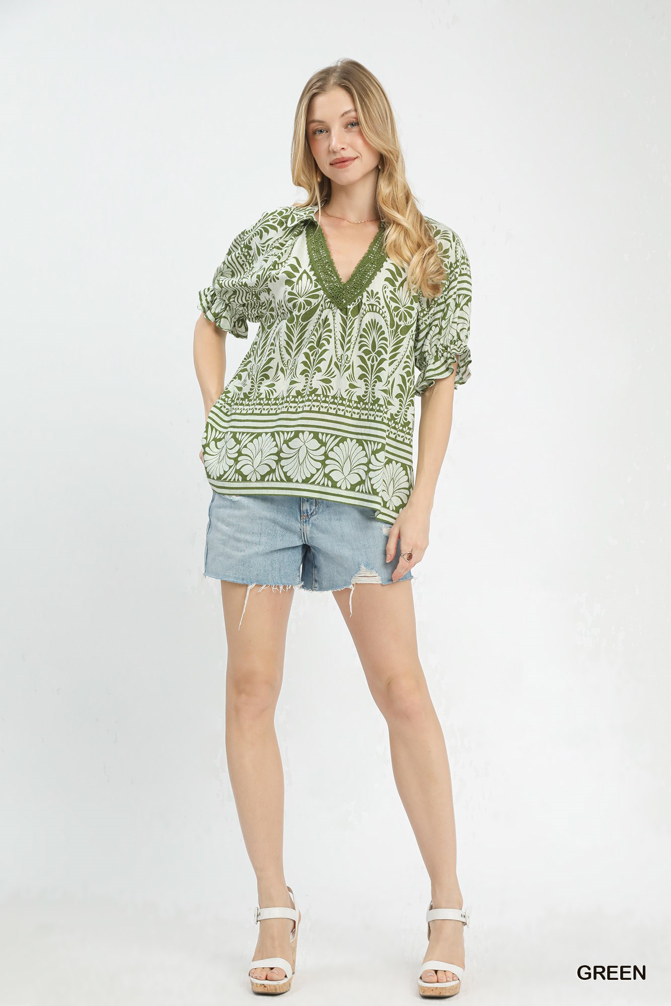 Two Tone Boarder Print Top, image 2