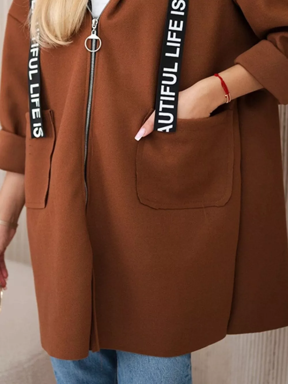 Full Size Hooded Zip-Up Longline Outerwear Plus Size, image 16