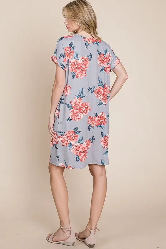 Floral Round Neck Short Tee Dress with Pockets, image 5
