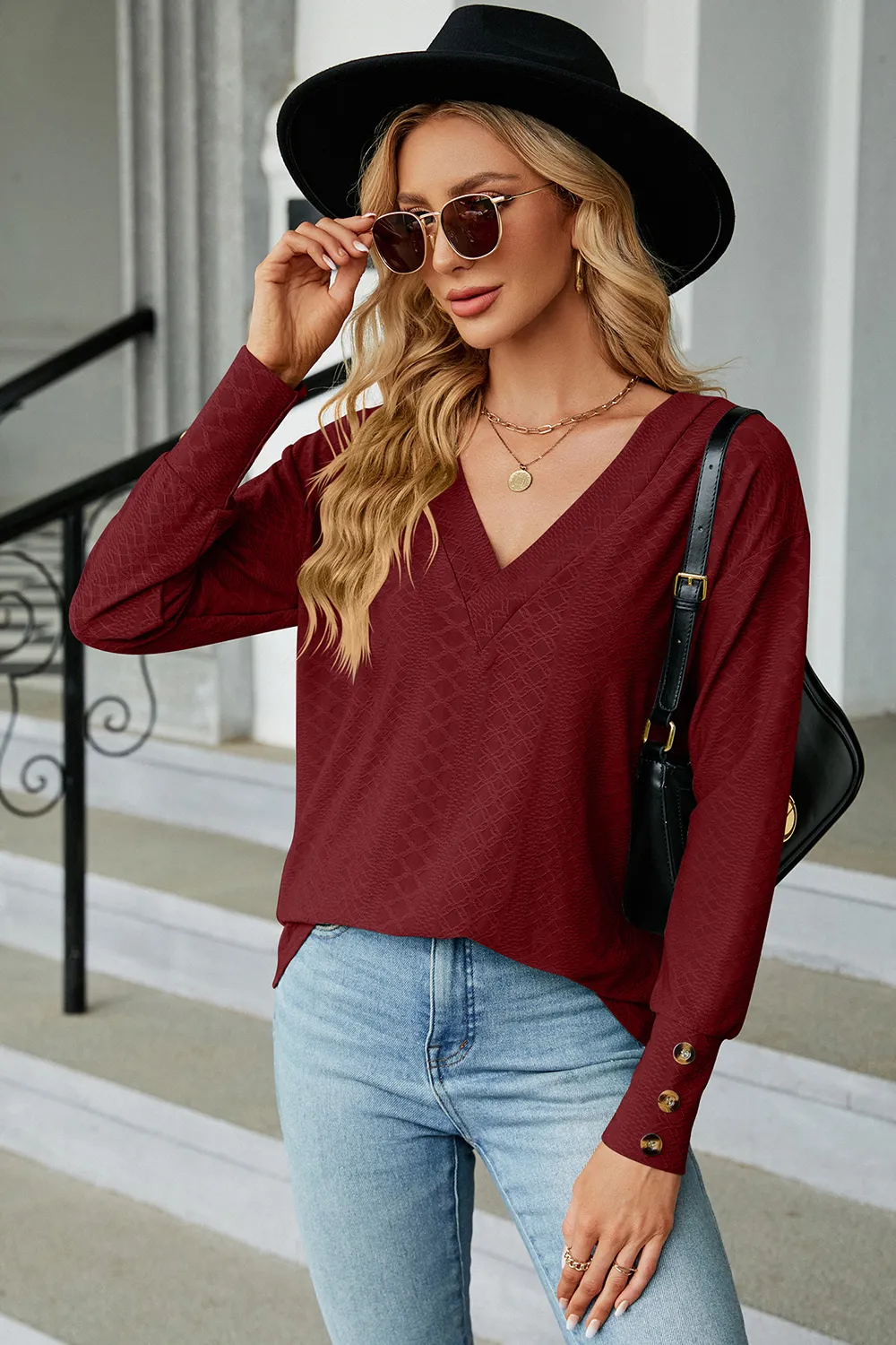 V-Neck Lantern Sleeve T-Shirt, image 11
