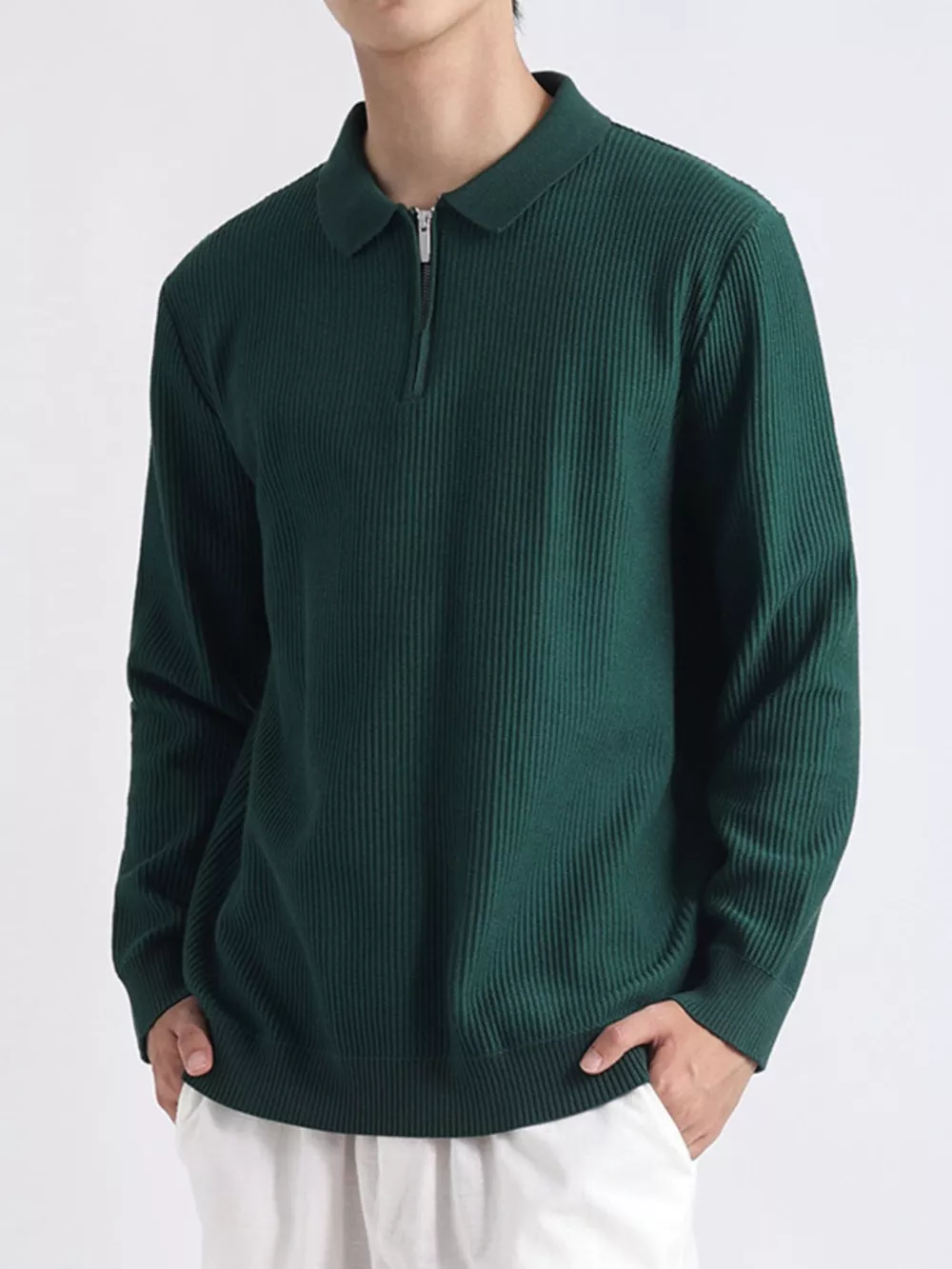 Men's Plus Size Quarter-Zip Ribbed Knit Top