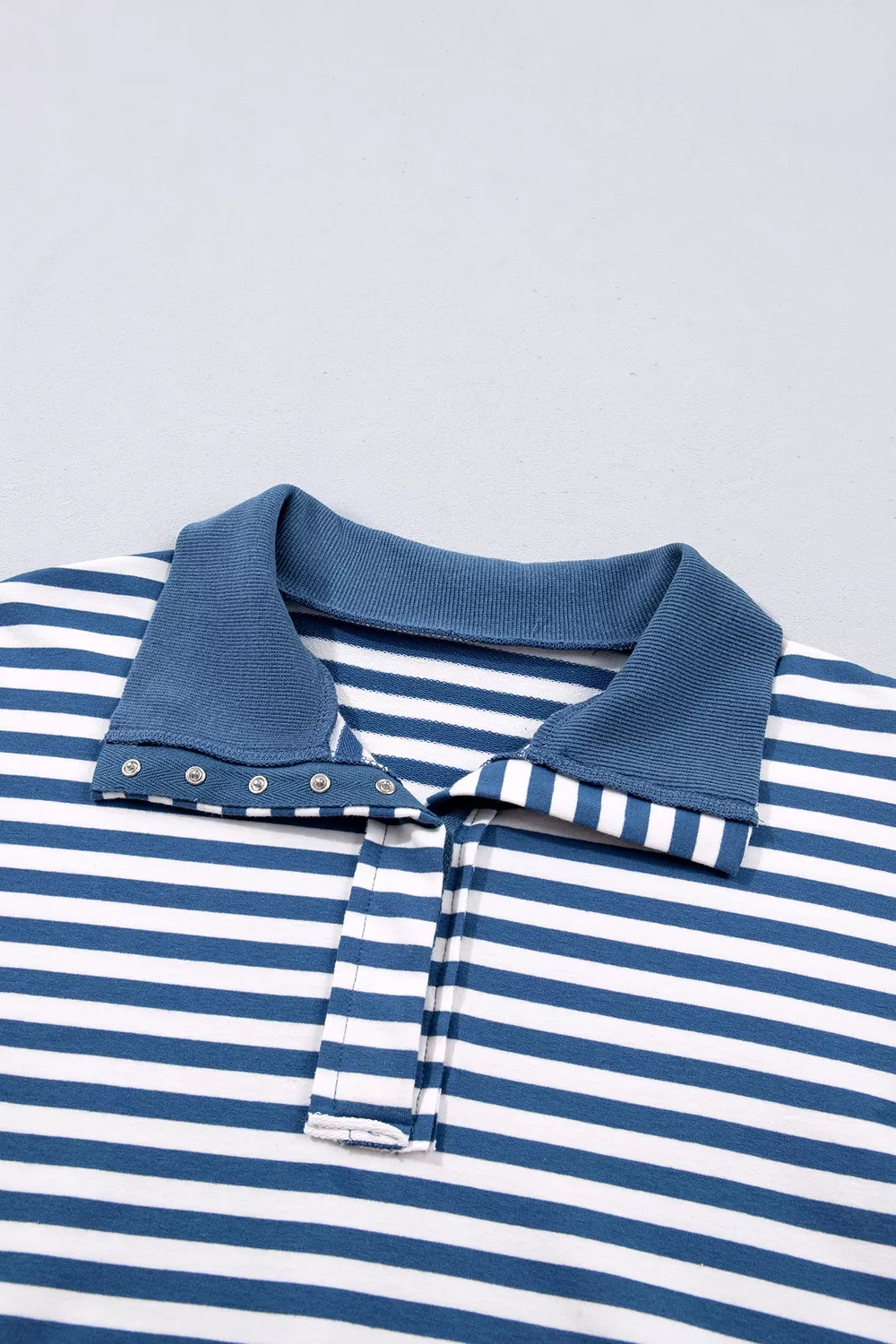 Stripe Color Block Trim Raw Seam Split Hem Loose Sweatshirt, image 11