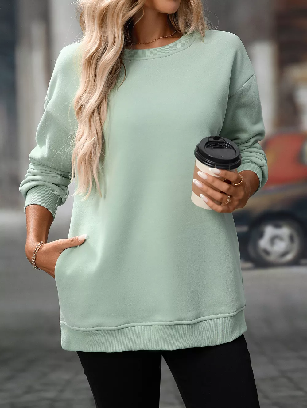 Casual Solid Color Long Sleeve Sweatshirt, image 21