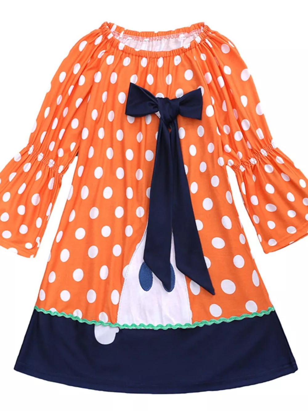 Children's Halloween Ghost Polka Dot Dress with Bow, image 2