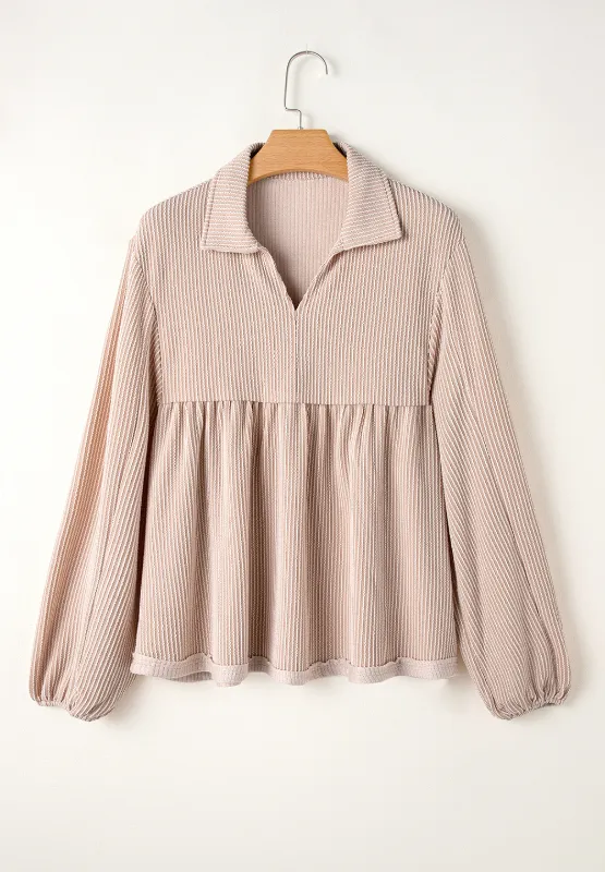 Corded Johnny Collar Long Sleeve Babydoll Blouse, image 22