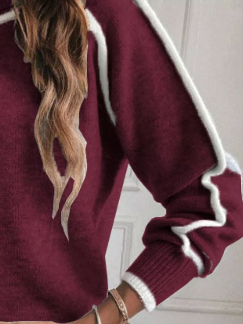 Full Size Turtleneck Contrast Trim Sweater Plus Size, image 29