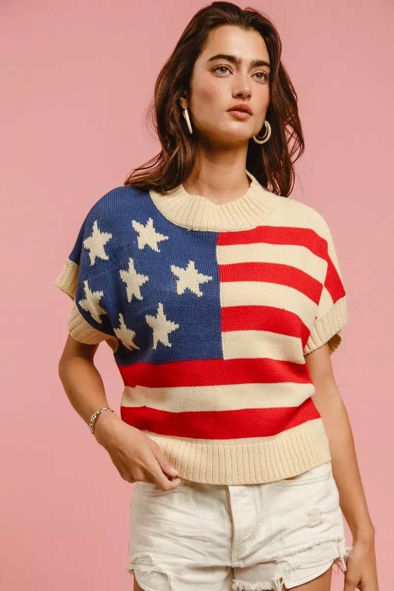 Star Patches American Flag Sleeveless Sweater, image 5