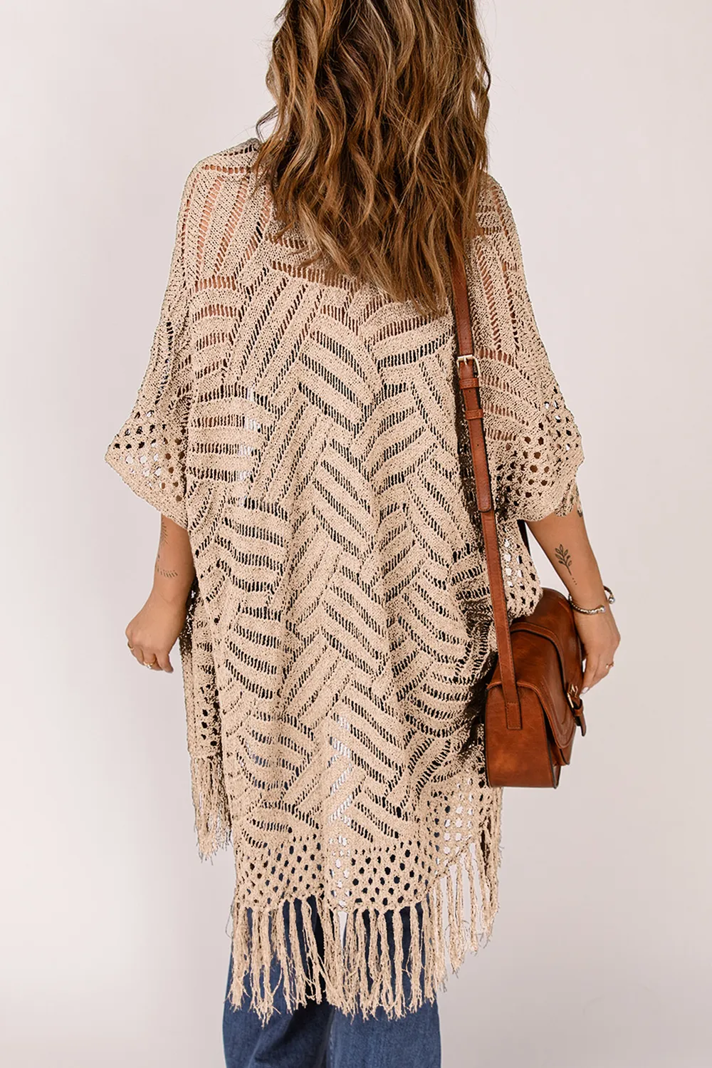 Openwork Open Front Cardigan with Fringes, image 26
