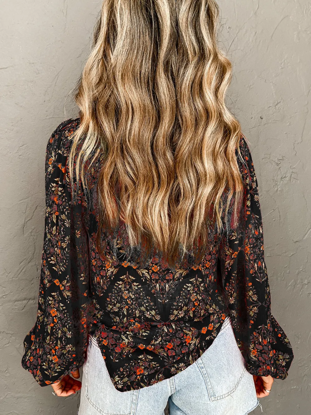Floral Print Lantern Sleeve Loose Shirt, image 10