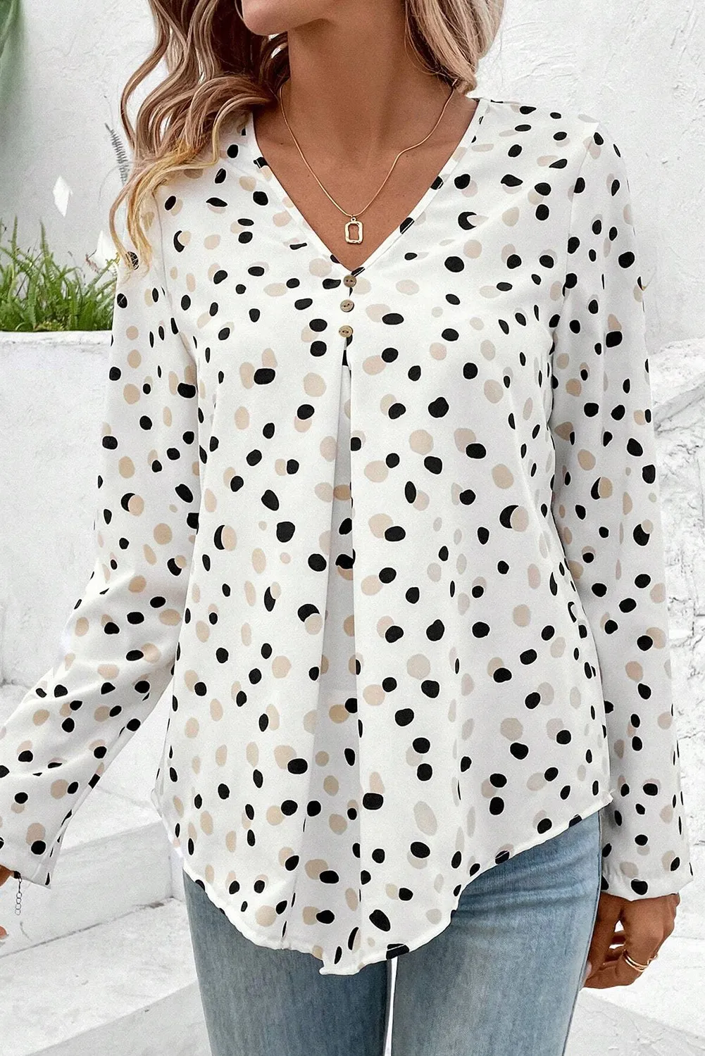 Printed V-Neck Long Sleeve Blouse, image 7