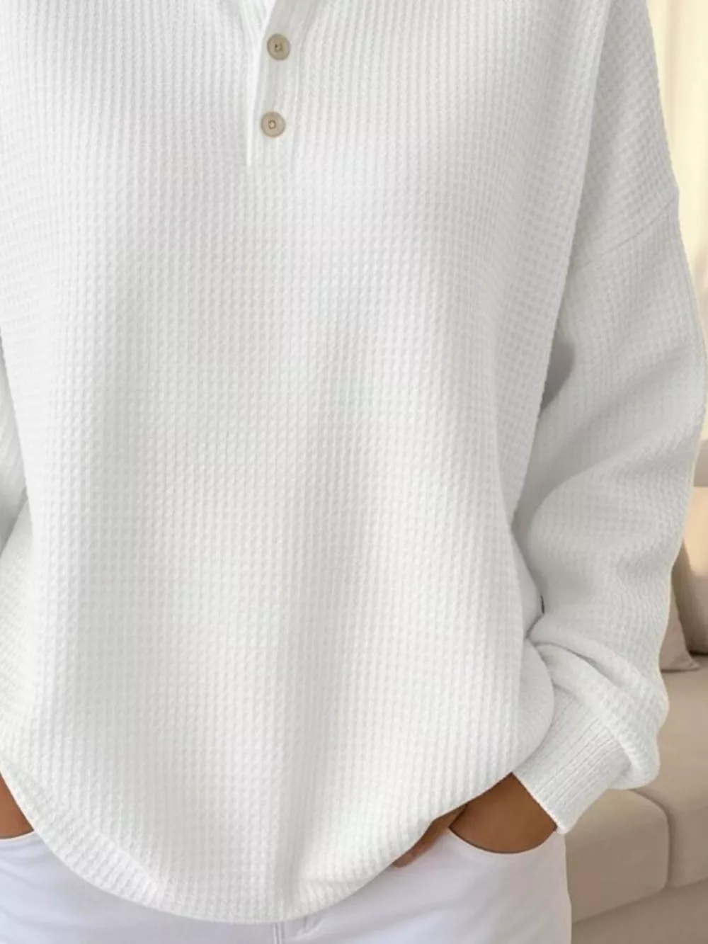 Full Size Waffle Knit Button Detail Sweatshirt Plus Size, image 11