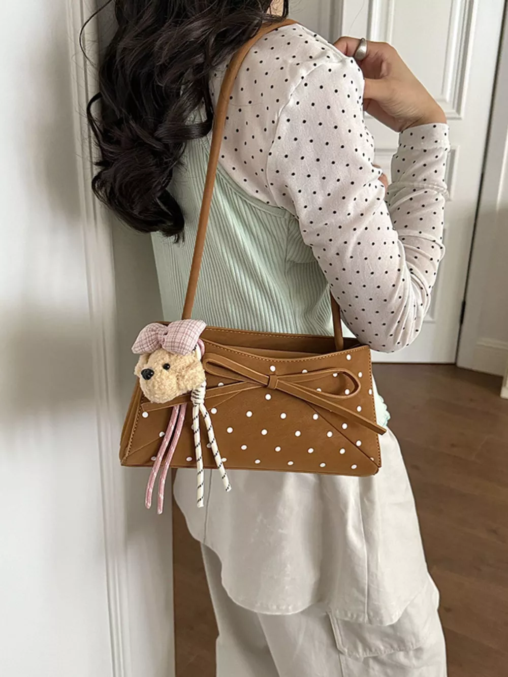 Polka Dot Bowknot Decor Shoulder Bag, image 7