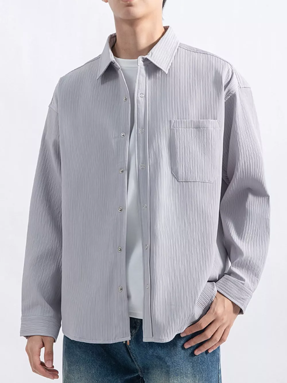 Men's Plus Size Casual Textured Button-Down Shirt, image 8