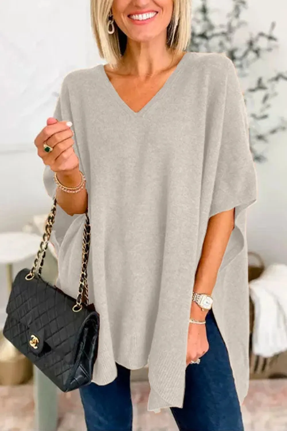 Slit V-Neck Half Sleeve Knit Top, image 11