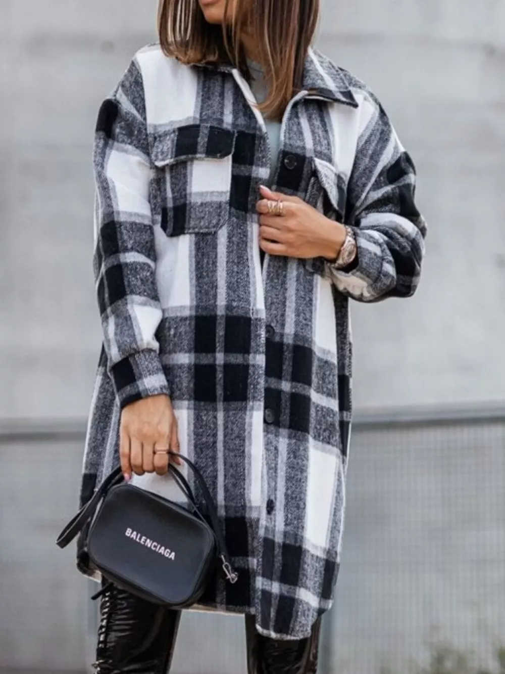 Button Down Collared Neck Plaid Flannel Shacket, image 2