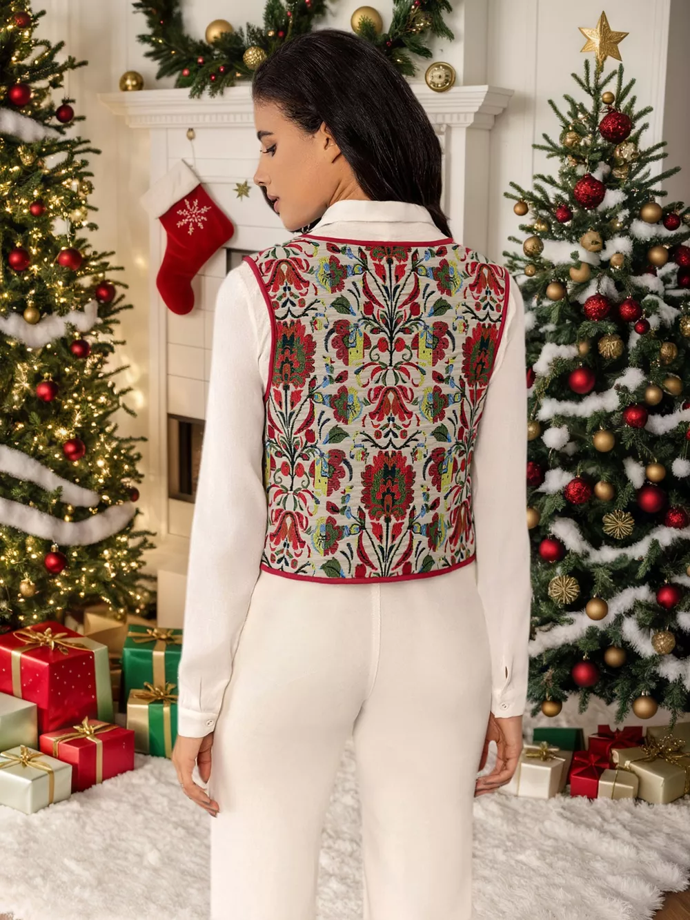 Floral Embroidered Tie-Front Vest Coat, image 10