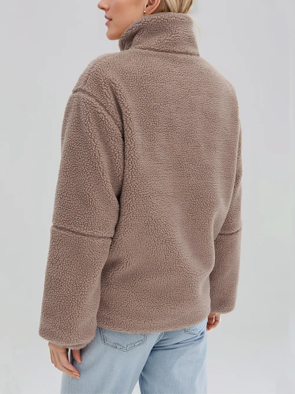 Turtleneck Zip Up Long Sleeve Plush Jacket, image 15