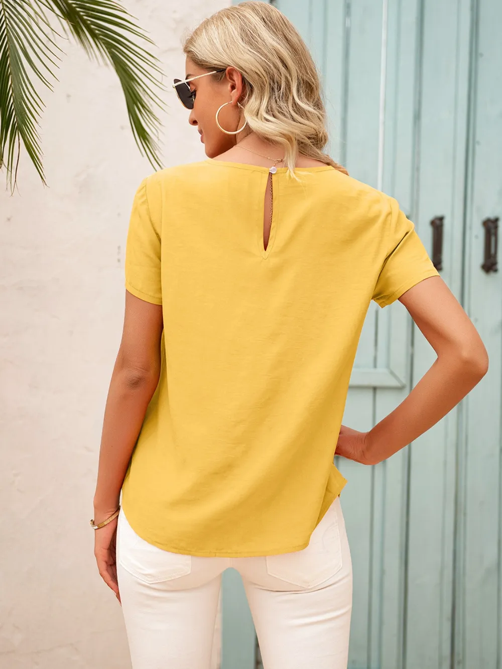 Frill Round Neck Short Sleeve Blouse, image 5