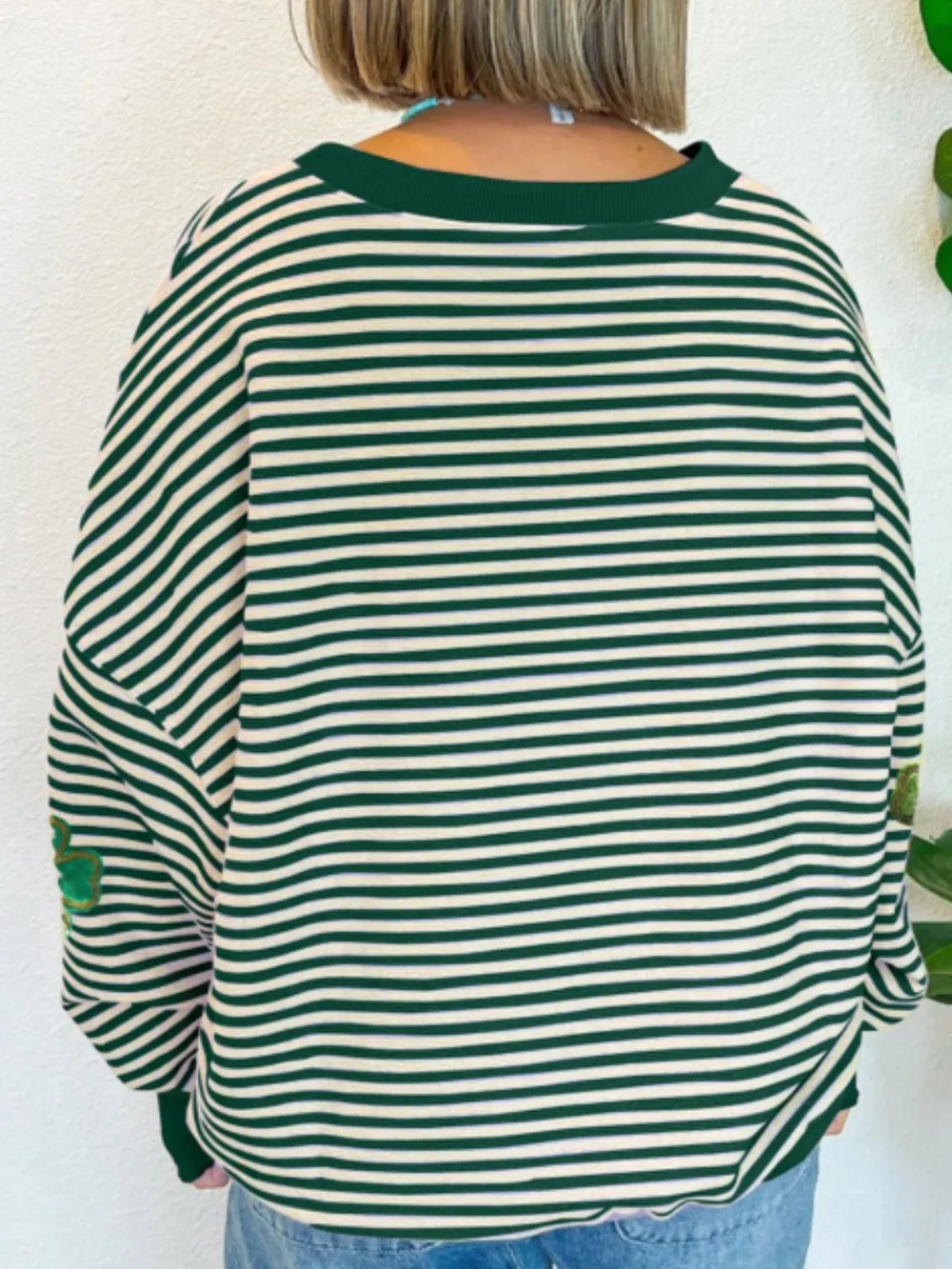 Stripe Lucky Clover Drop Shoulder Sweatshirt, image 6