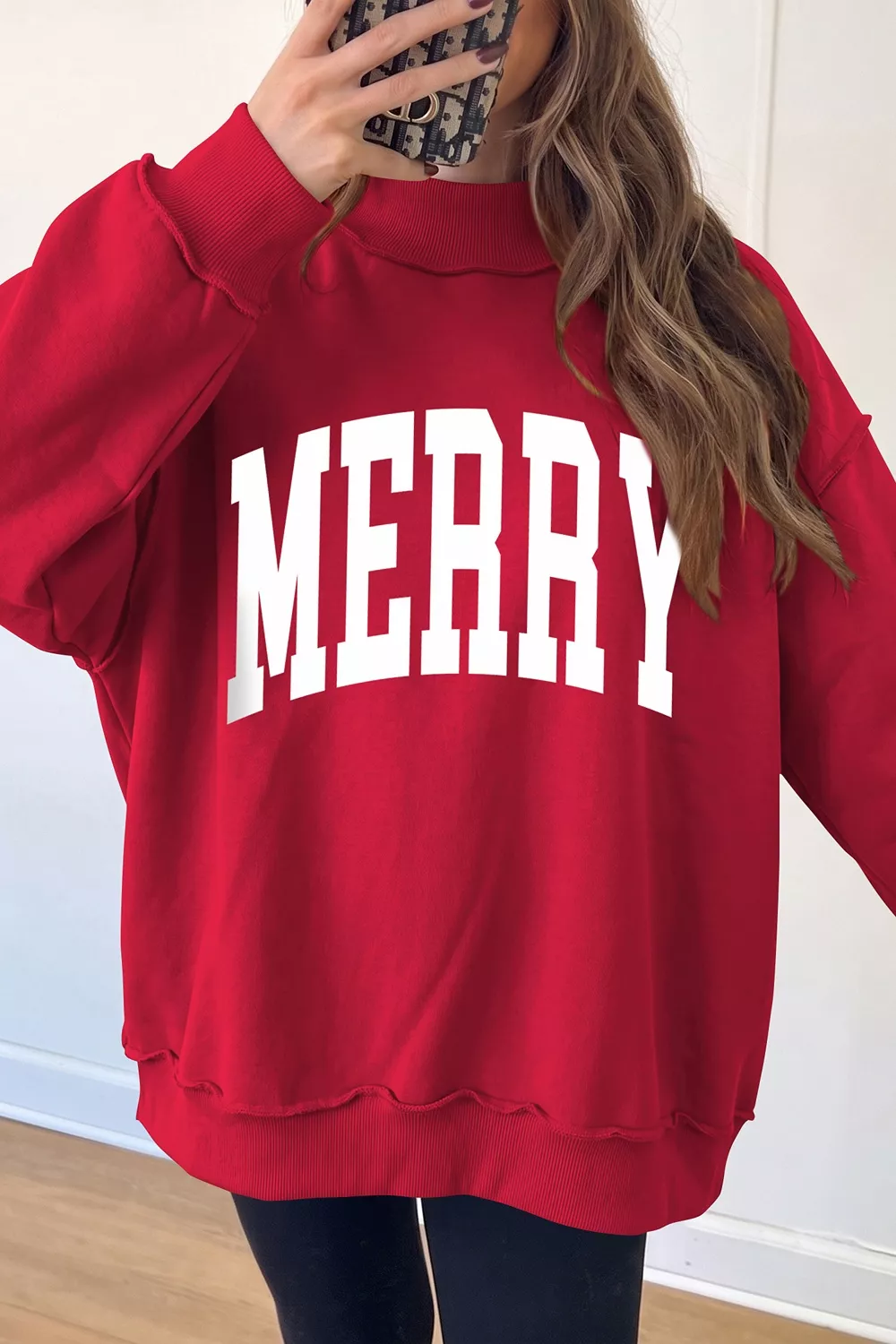 Christmas Slogan MERRY High Neck Tunic Holiday Sweatshirt, image 5